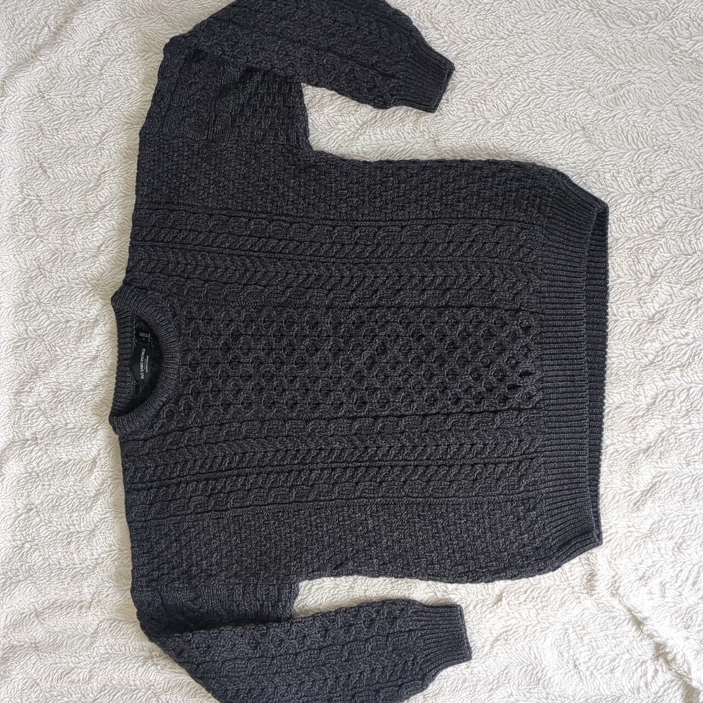 RUE SAINT PATRICK Grey Merino Wool SWEATER Sz M Cable Knit Ireland gray